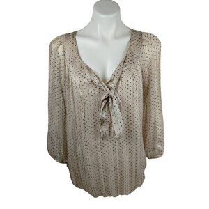 Rebecca Malone Womens 1X Champagne Polka Dot Balloon Plus Size Blouse